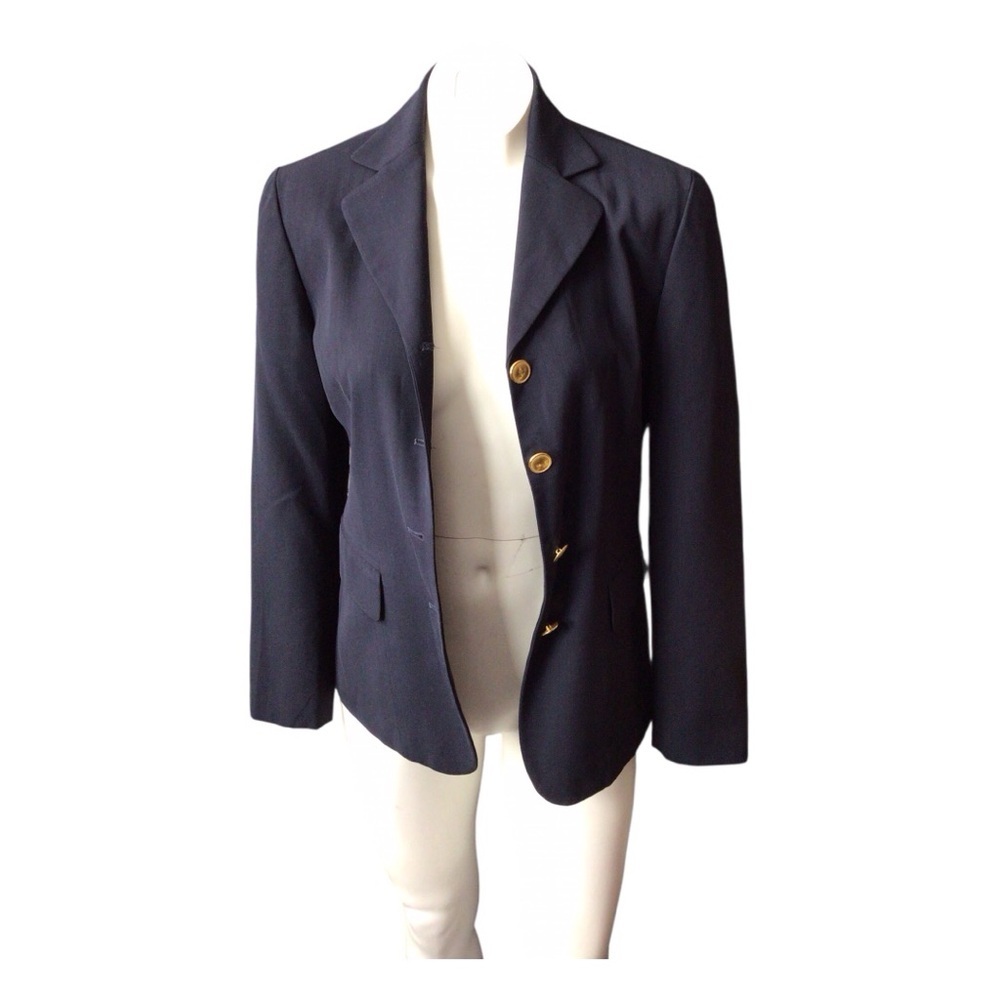 Ann Taylor Midnight Wool Blazer with Brass Accents size 2